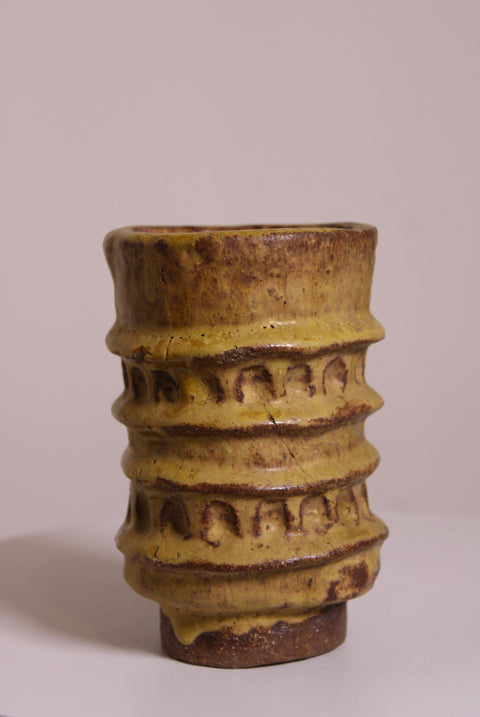 Yellow Ribbed Studio Pottery Cup