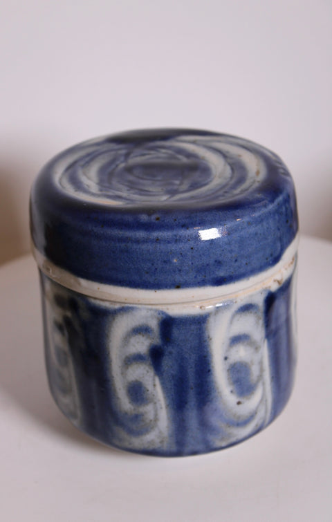 Blue and White Studio Pottery Lidded Jar