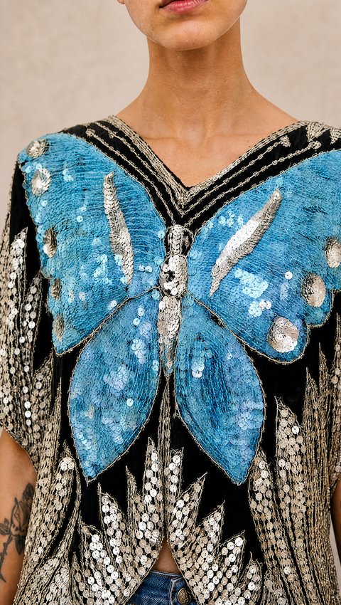 Blue Butterfly Sequin Top