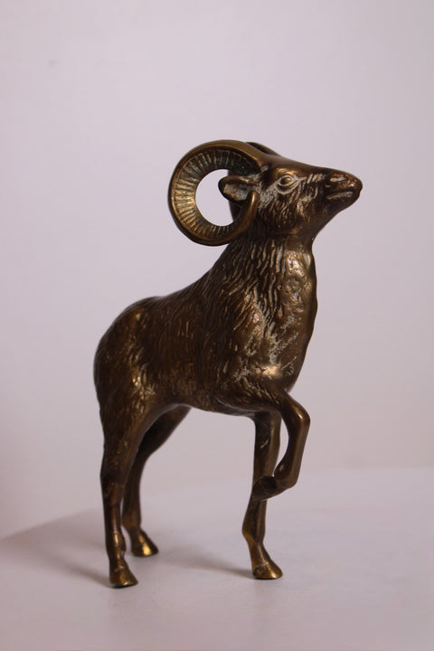 Vintage Solid Brass Ram Statue | Mid Century Animal Figurine