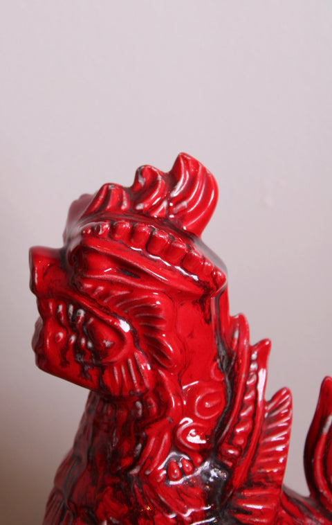 Red Glazed Foo Dog Figurine
