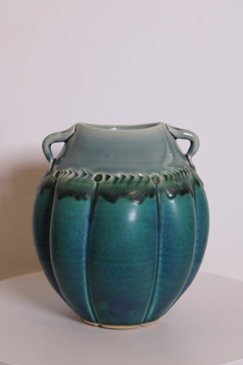 Turquoise Melon Studio Pottery Vase