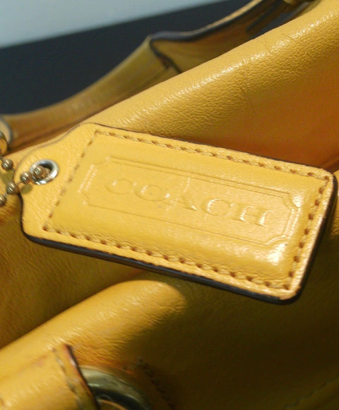 Pre Owned Coach Yellow Leather Satchel | Gold Hardware Pleated Shoulder Bag | Soft Slouch Vintage Handbag