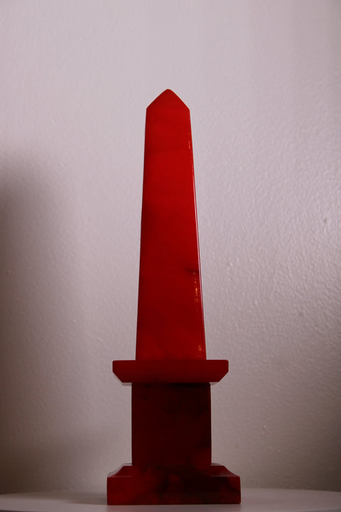 Red Lucite Obelisk Sculpture