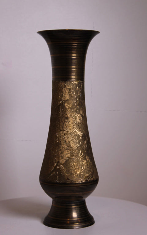 Etched Brass Floral Trumpet Vase
