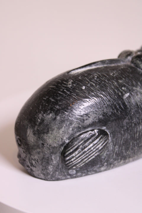 Vintage Carved Black Stone Figural Decorative Object