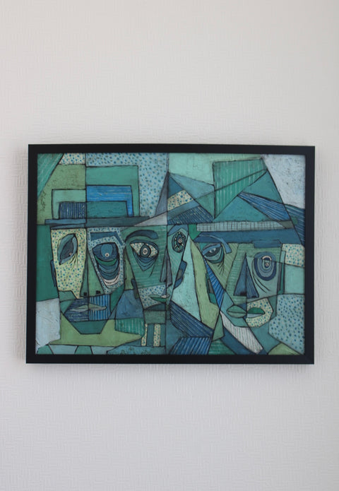 Angela Dickerson Blue Assembly Original Framed Artwork