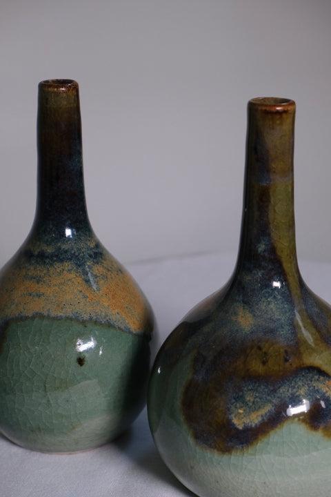Vintage Pair of Teal Glazed MCM Vases