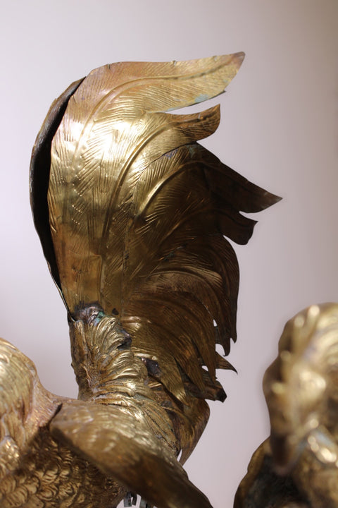 Pair of Vintage Large Brass Rooster Cockerels