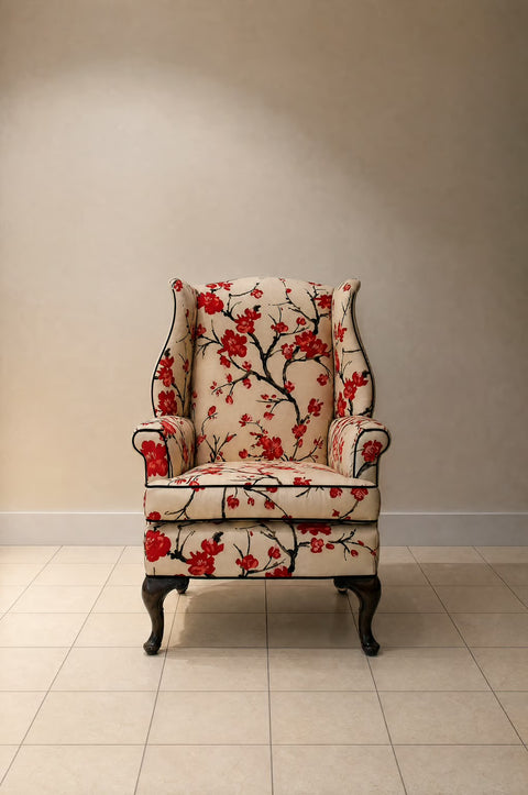 Vintage Floral Wingback Accent Chair | Traditional Upholstered Lounge Chair