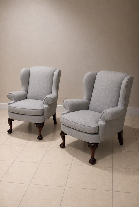 Vintage Upholstered Wingback Lounge Chairs (Pair) | Traditional Accent Chairs