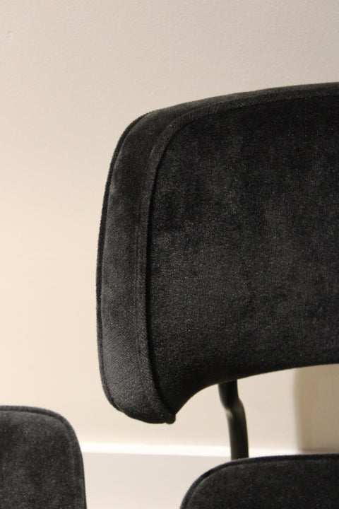 Vintage Postmodern Black Velvet Dining Chairs | Sculptural Metal Frame Side Chairs
