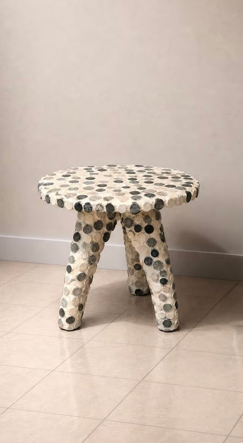Hand Tiled Side Table (Blue/Grey/Cream)