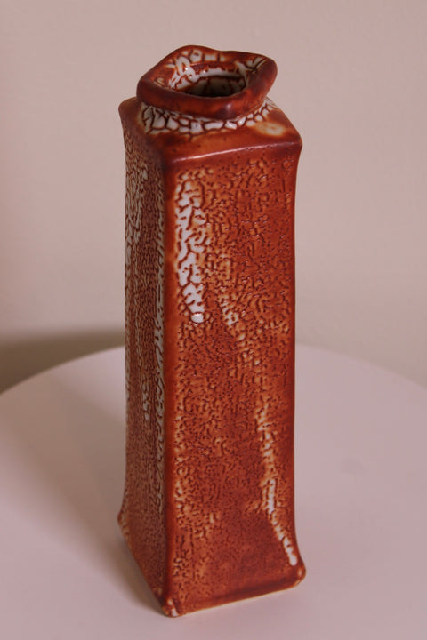 Tall Red Crackle Brutalist Studio Pottery Vase