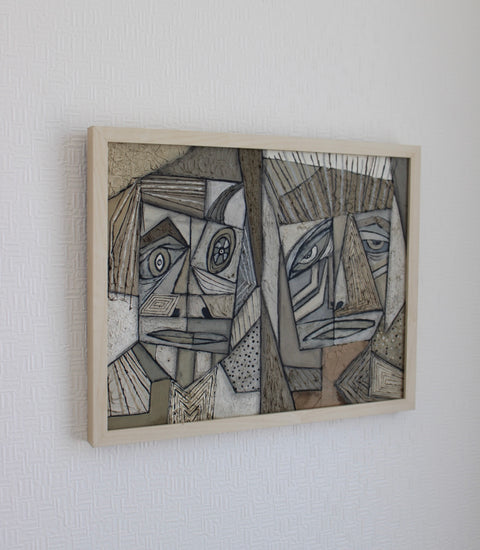 Angela Dickerson Pale Twin Faces Original Framed Artwork