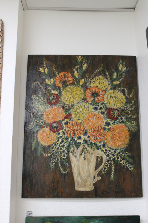 Vintage Floral Still Life on Dark Ground