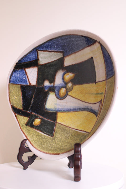 Modernist Abstract Ceramic Charger Cubist Design