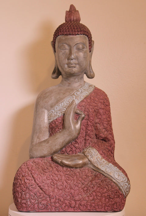 Vintage Seated Buddha Statue with Red Robe Decorative Sculpture
