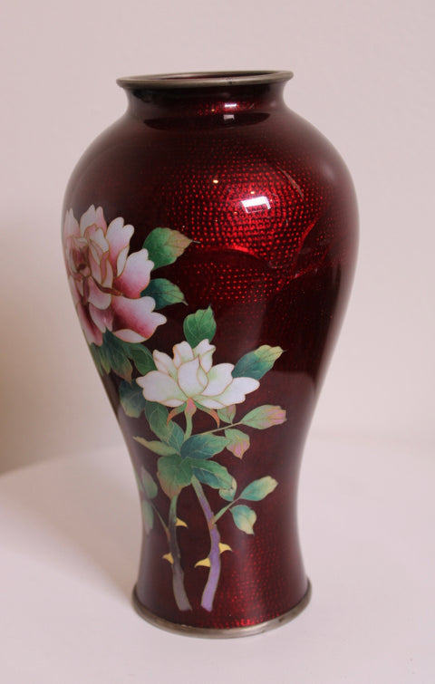 Red Cloisonné Rose Vase