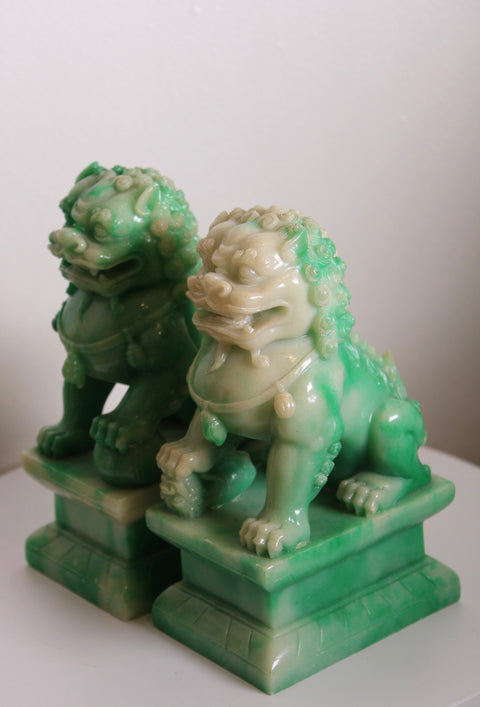 Pair Jade Style Foo Dogs Guardian Lions
