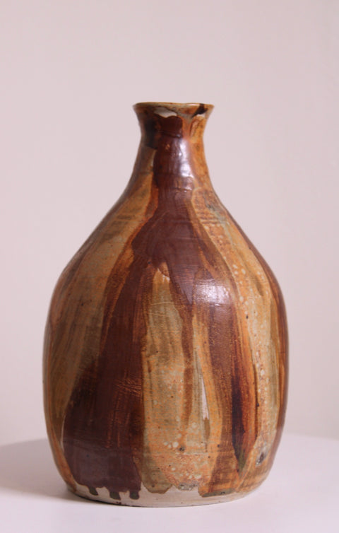 Brown Brushstroke Studio Pottery Bottle Vase