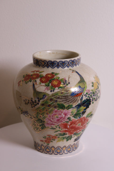 Peacock & Peony Satsuma Style Vase