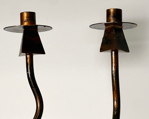 Vintage Pair of Gold Heavy Cast Iron Candle Stick