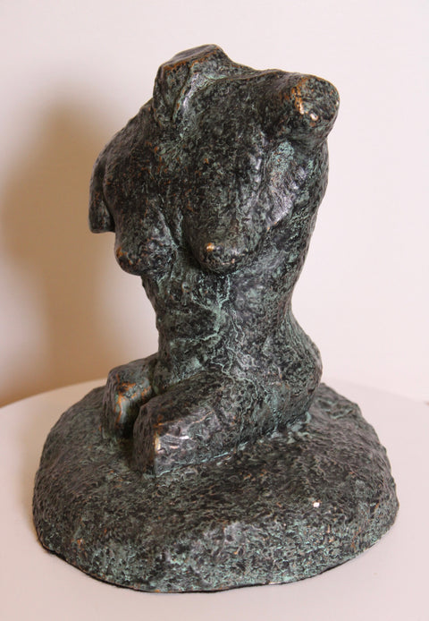 Vintage Brutalist Nude Female Bronze Sculpture Modernist Figurative Art