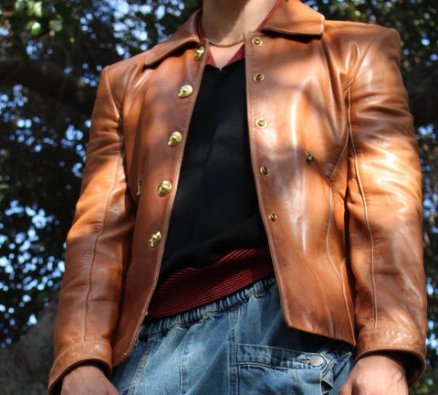Vintage Cognac Leather Western Escada Concho Jacket