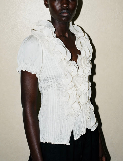 Jaipur Deadstock White Ruffle Blouse
