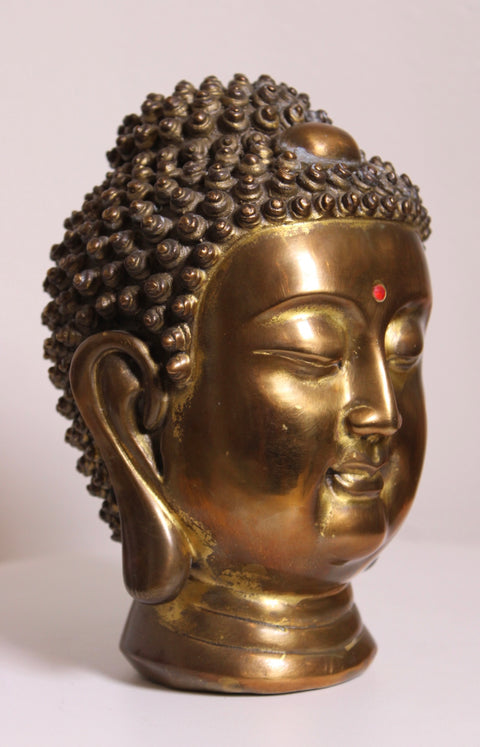 more picturesz Solid Brass Buddha Head Sculpture