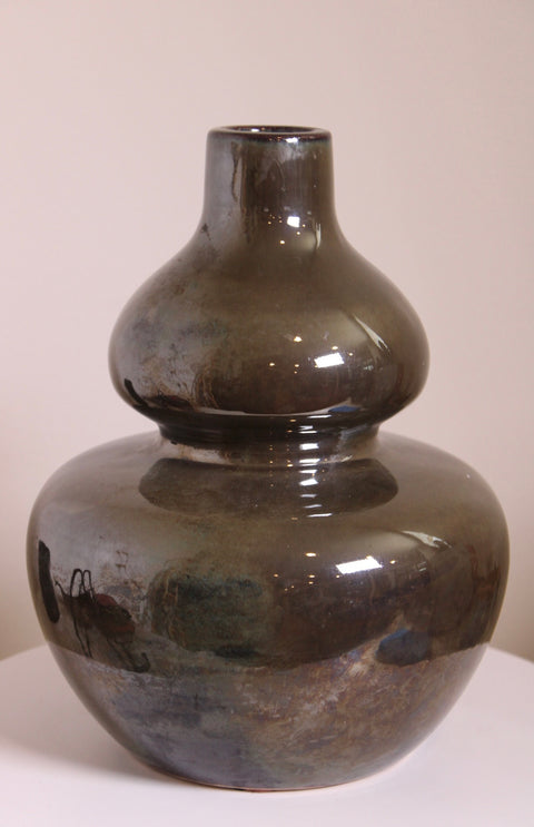 Iridescent Studio Pottery Double Gourd Vase