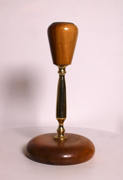 Pair of Myrtle Wood and Brass Candlesticks