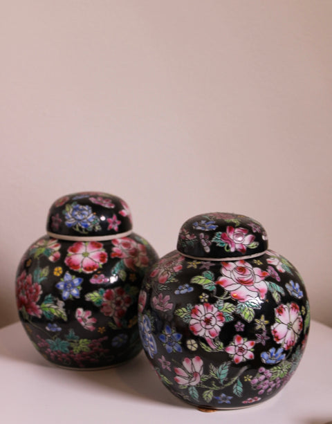 Vintage Chinese Floral Ginger Jars - Pair