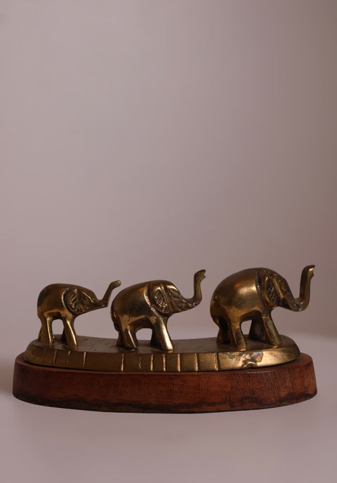 Brass Elephant Parade Sculpture on Wood Base
