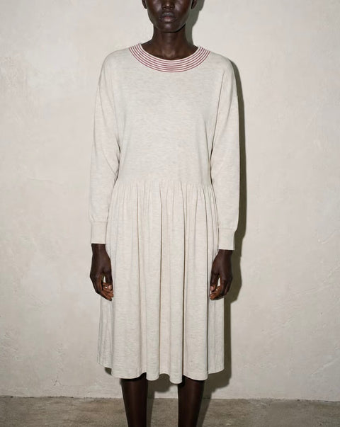 Smyth Cream Knit Dress with Striped Neckline — product detail
