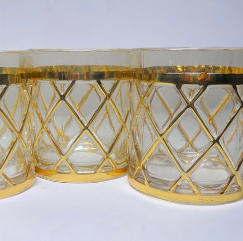 Vintage “Altuzarra” Diamond 18 KT Lattice Lowball Cocktail Glasses Old Fashioned (Set of 4)