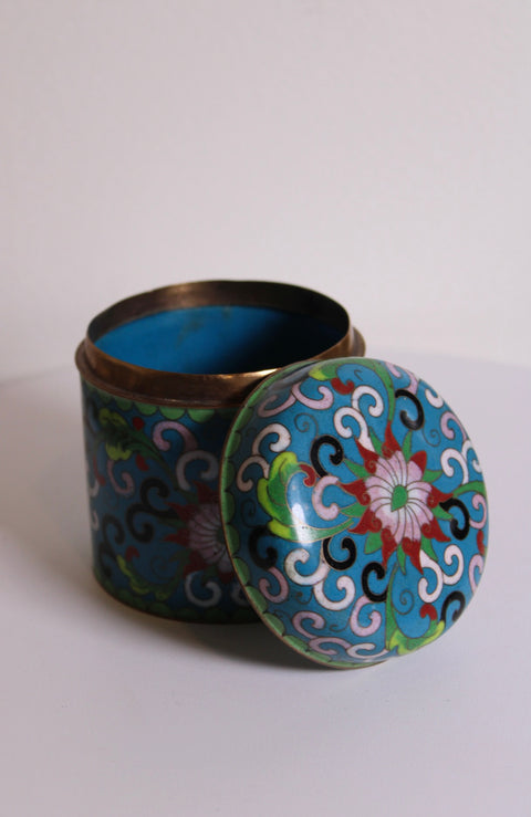 Vintage Minutare Cloisonné Cigarette Jar Holder with Floral Design