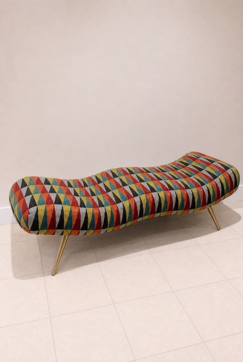 Vintage 1980s Postmodern Wave Bench – Colorful Sculptural Upholstered Bench