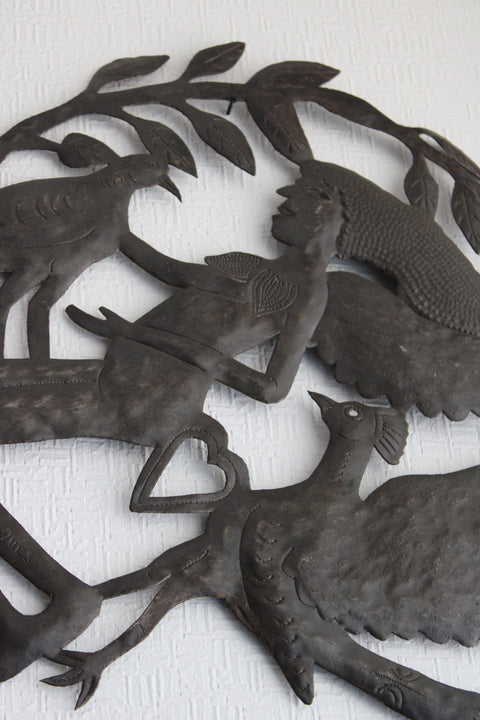 Metal Birds on Branch Wall Sculpture