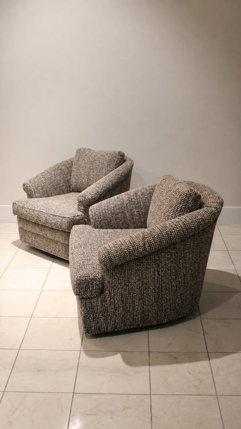 Pair of Vintage Boucle 1960s Reupholstered Swivel Chairs (SOLD)