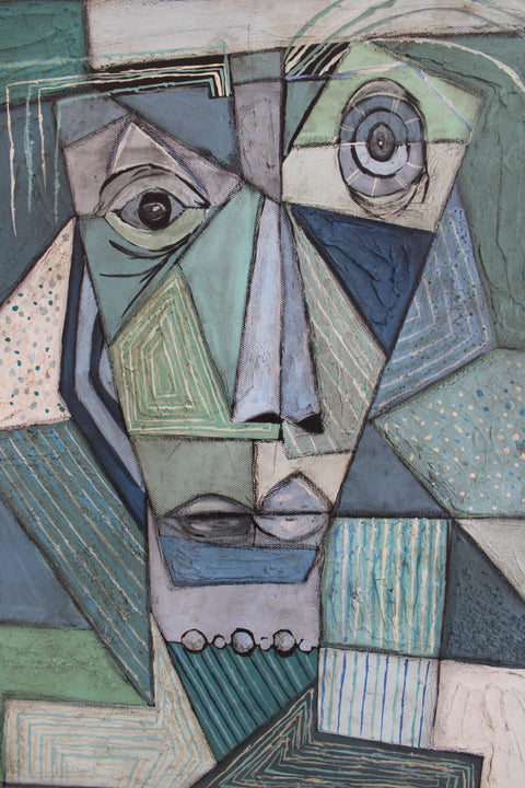 Angela Dickerson Blue Face Study Original Framed Artwork