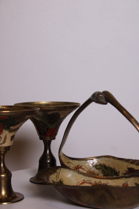Vintage Brass and Enamel Serving Set
