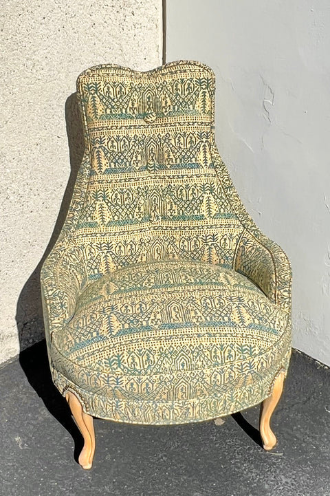 Vintage Pair of 1970s Mid-Century Regency Batik Fabric Chairs