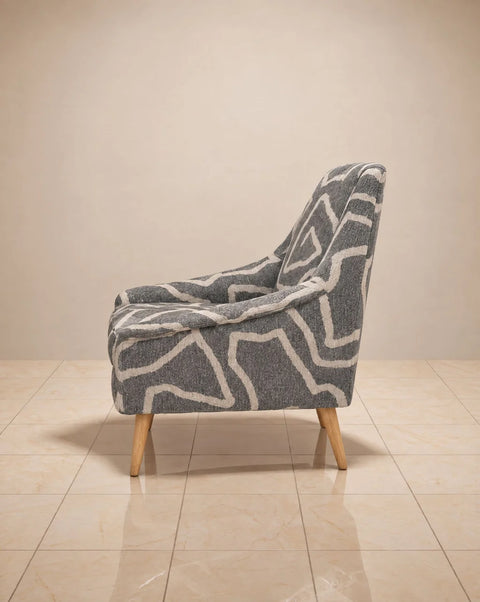 Gray Abstract Pattern Upholstered Armchairs – Pair