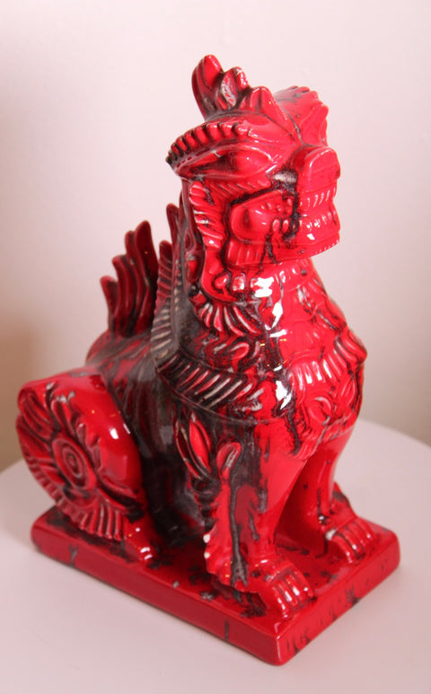 Red Glazed Foo Dog Figurine