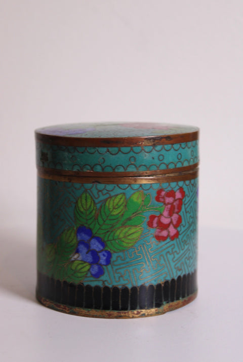 Vintage Minutare Cloisonné Cigarette Jar Holder with Floral Design