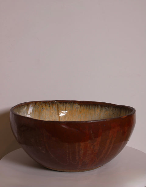 Iron Brown Studio Pottery Serving Bowl Signed