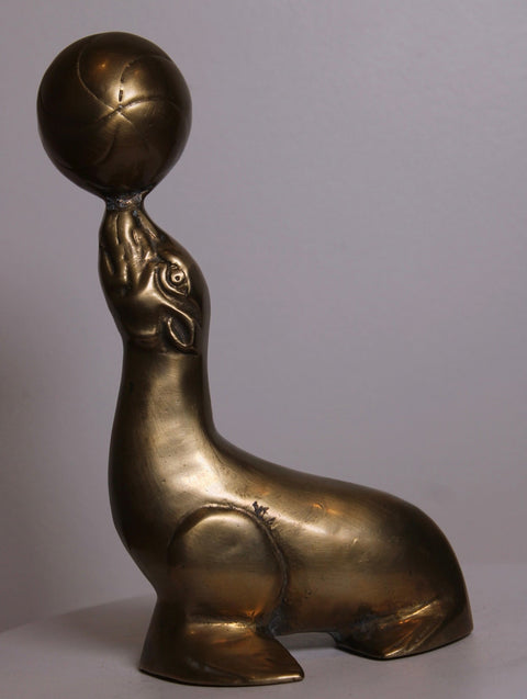 Brass Seal Sculpture with Ball