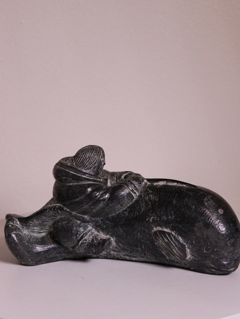 Vintage Carved Black Stone Figural Decorative Object